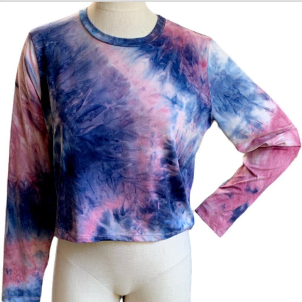 Capella Tie Dye‎ Stretch Soft Crop Top Long Sleeve Sz L Minimalist #55D